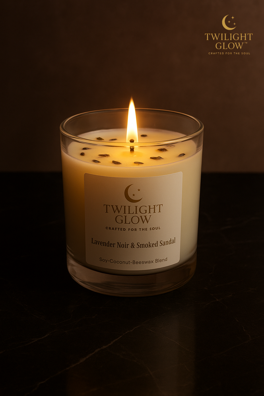 Lavender Noir & Smoked Sandal Candle – Handcrafted Soy-Coconut-Beeswax Blend